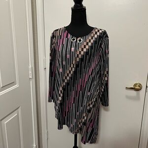 JM Collection Black and Pink Striped Top